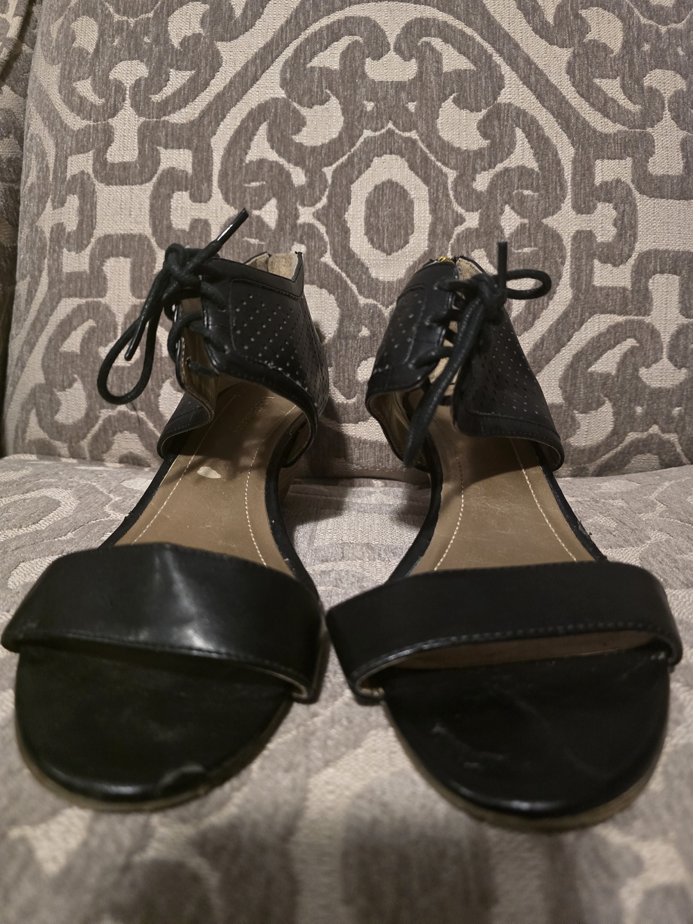 BCBG Black Lace-Up Open-Toe Heels
